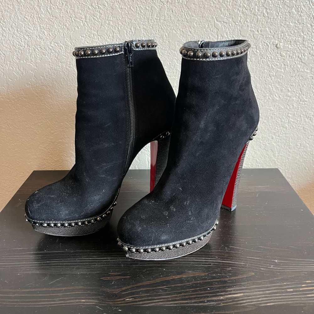Black studded Christian Louboutin heeled booties
